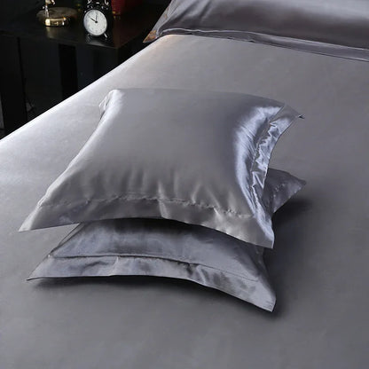 Silver 2 PCS Faux Silk Pillow Covers - Cooling Ice Silk Satin Cushion Covers - 45x45cm - Mekamart Australia