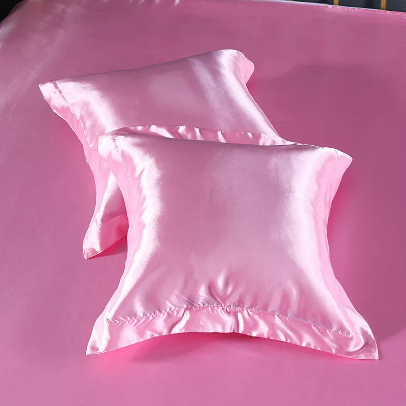 Pink 2 PCS Faux Silk Pillow Covers - Cooling Ice Silk Satin Cushion Covers - 45x45cm - Mekamart Australia