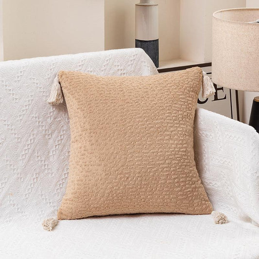 Milk Tea Yellow Modern Minimalist Velvet Pillow Covers - Tassel Accent Cushion Covers - 45x45cm (Set of 2) - Mekamart Australia