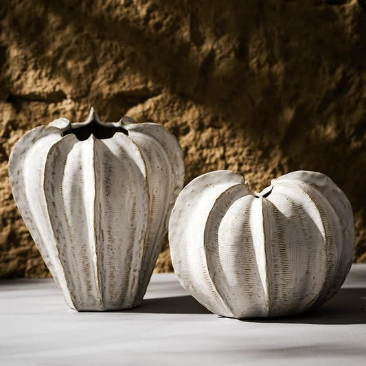 Elegant White Ceramic Pumpkin-Shaped Vase – Modern Decorative Home Accent for Table Centerpiece - Mekamart Australia