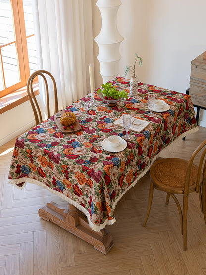 Floral Cotton Linen Tablecloth | Vintage Style Country Garden Design, 120*120cm