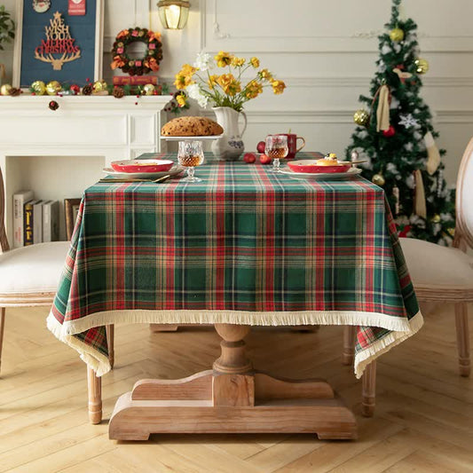 Vintage Plaid Fabric Tablecloth | Classic English Red and Green Plaid Tablecloth for Dining Table and Party Decoration 140*140cm