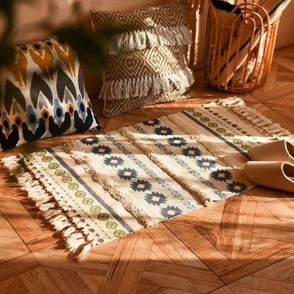 Handwoven Cotton Tassel Floor Rug for Bedroom or Living Room|Soft, Modern Geometric Design,60x90cm