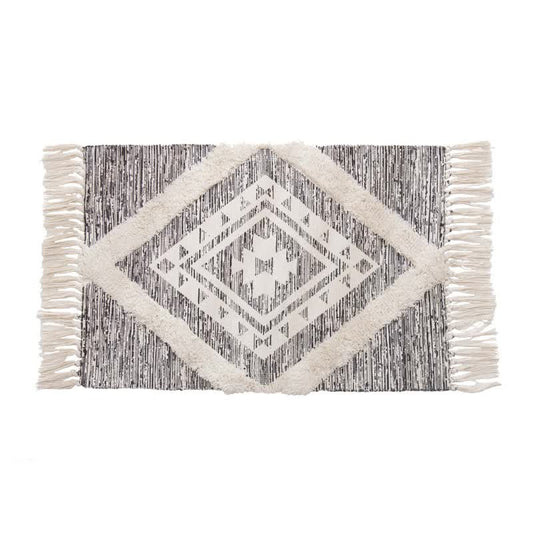 Handwoven Cotton Tassel Floor Rug for Bedroom or Living Room|Soft, Modern Geometric Design,60x90cm