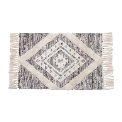 Handwoven Cotton Tassel Floor Rug for Bedroom or Living Room|Soft, Modern Geometric Design,60x90cm