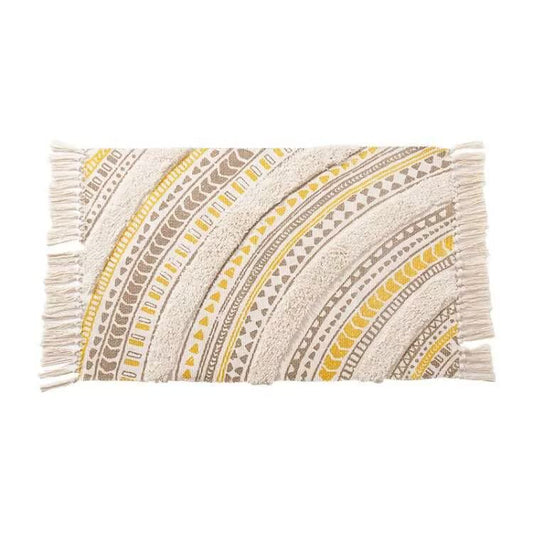 Handwoven Cotton Tassel Floor Rug for Bedroom or Living Room|Soft, Modern Geometric Design,60x90cm