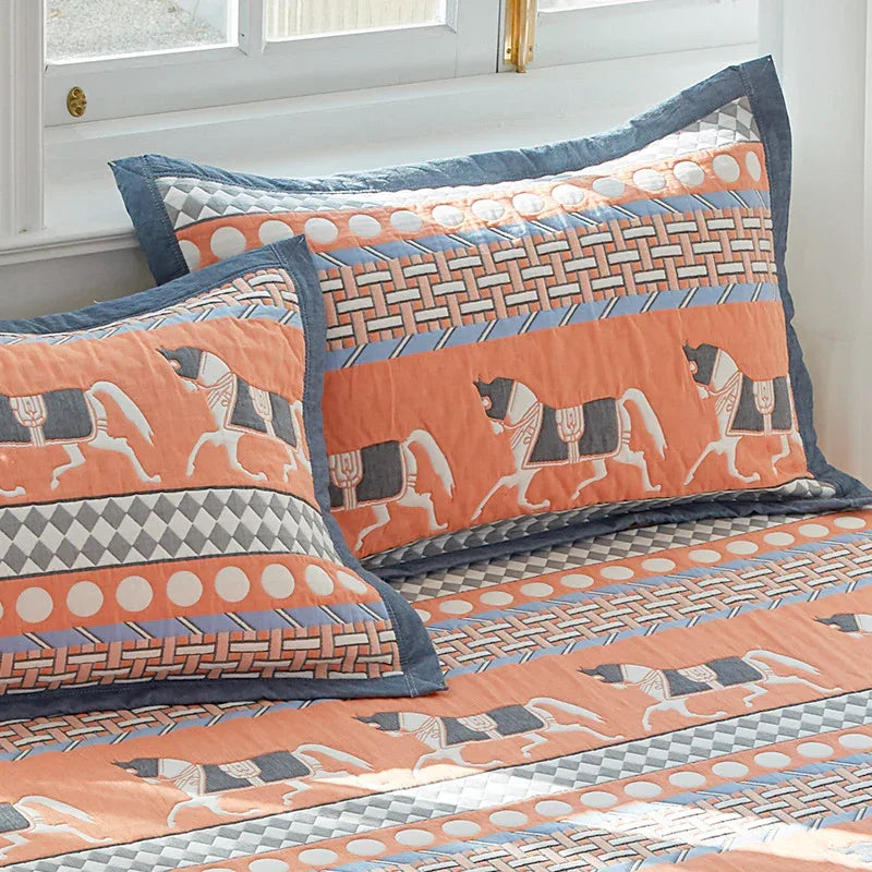 Orange Horse Soft Cotton Gauze Pillowcase Set - Breathable, Non-slip, Extra Large (Pillow Core Not Included)56x80cm - Mekamart Australia