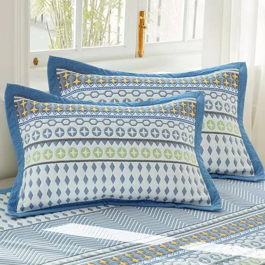 Blue rhombus Soft Cotton Gauze Pillowcase Set - Breathable, Non-slip, Extra Large (Pillow Core Not Included)56x80cm - Mekamart Australia