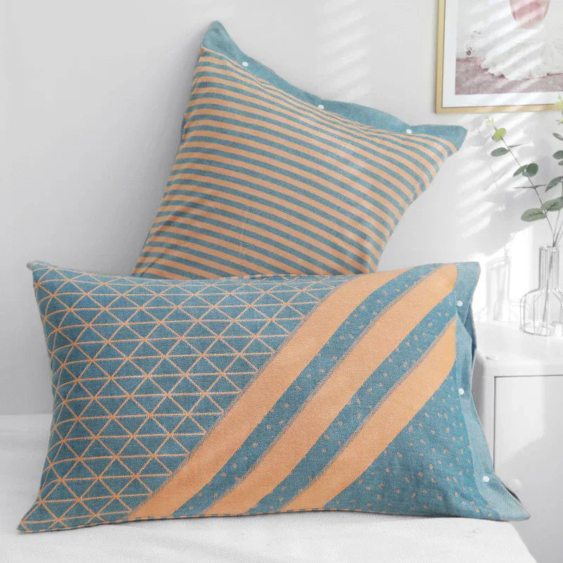 Blue Twill Snap-On Cotton Gauze Pillowcase Set - Full Coverage, Non-Slip, Easy Closure (One pair without pillow core) - Mekamart Australia