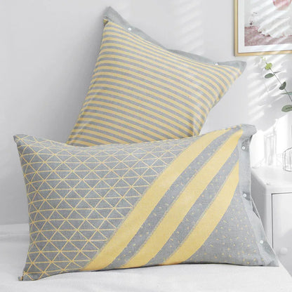 Gray Twill Snap-On Cotton Gauze Pillowcase Set - Full Coverage, Non-Slip, Easy Closure (One pair without pillow core) - Mekamart Australia