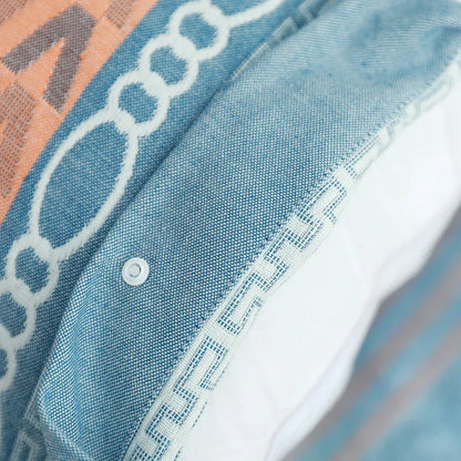 Blue B pattern Snap-On Cotton Gauze Pillowcase Set - Full Coverage, Non-Slip, Easy Closure (One pair without pillow core) - Mekamart Australia