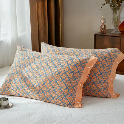 Orange B pattern Snap-On Cotton Gauze Pillowcase Set - Full Coverage, Non-Slip, Easy Closure (One pair without pillow core) - Mekamart Australia