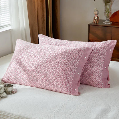 Pink Prism Snap-On Cotton Gauze Pillowcase Set - Full Coverage, Non-Slip, Easy Closure (One pair without pillow core) - Mekamart Australia
