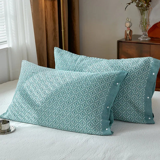 Green Prism Snap-On Cotton Gauze Pillowcase Set - Full Coverage, Non-Slip, Easy Closure (One pair without pillow core) - Mekamart Australia