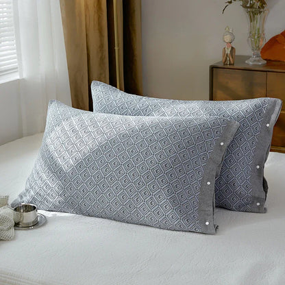 Gray Prism Snap-On Cotton Gauze Pillowcase Set - Full Coverage, Non-Slip, Easy Closure (One pair without pillow core) - Mekamart Australia