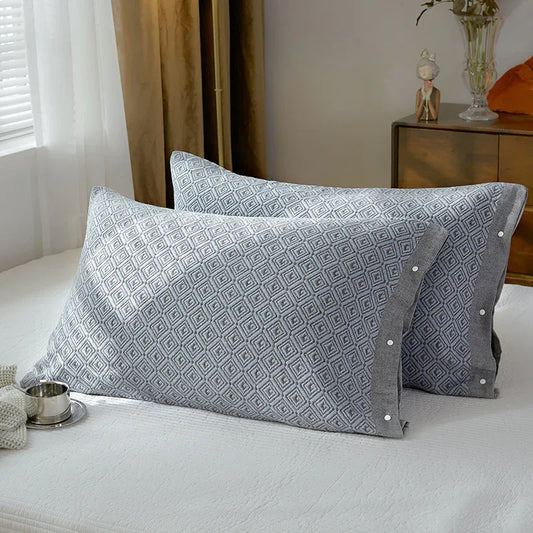 Gray Prism Snap-On Cotton Gauze Pillowcase Set - Full Coverage, Non-Slip, Easy Closure (One pair without pillow core) - Mekamart Australia