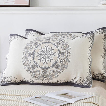 Pair of Gray Circular Pattern Tied Cotton Gauze Pillow Cover - Secure Fit, Premium Comfort (Insert Not Included) - Mekamart Australia