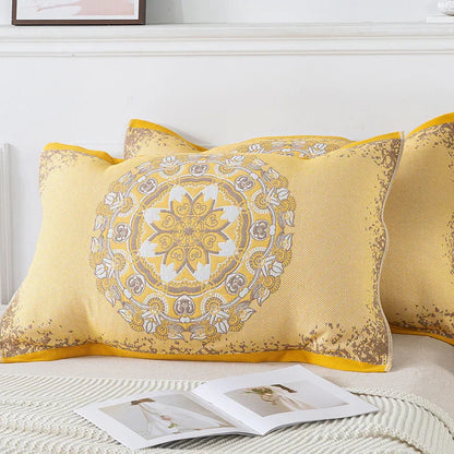 Pair of Yellow Circular Pattern Tied Cotton Gauze Pillow Cover - Secure Fit, Premium Comfort (Insert Not Included) - Mekamart Australia