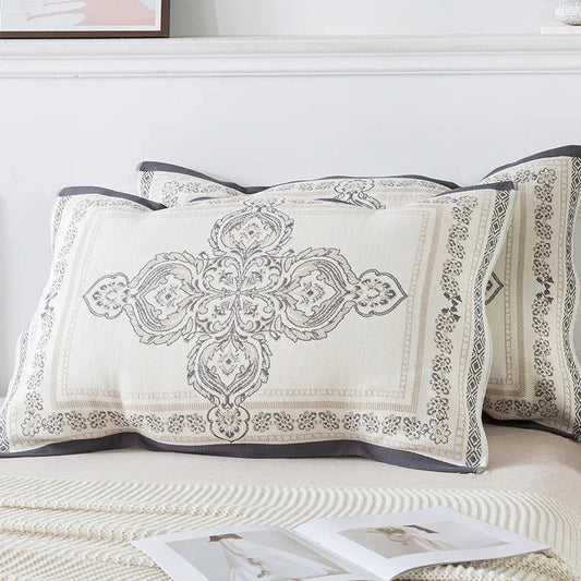 Pair of Gray pattern Tied Cotton Gauze Pillow Cover - Secure Fit, Premium Comfort (Insert Not Included) - Mekamart Australia