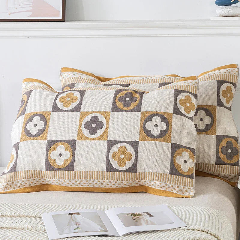 Pair of Brown four-leaf clover Tied Cotton Gauze Pillow Cover - Secure Fit, Premium Comfort (Insert Not Included) - Mekamart Australia