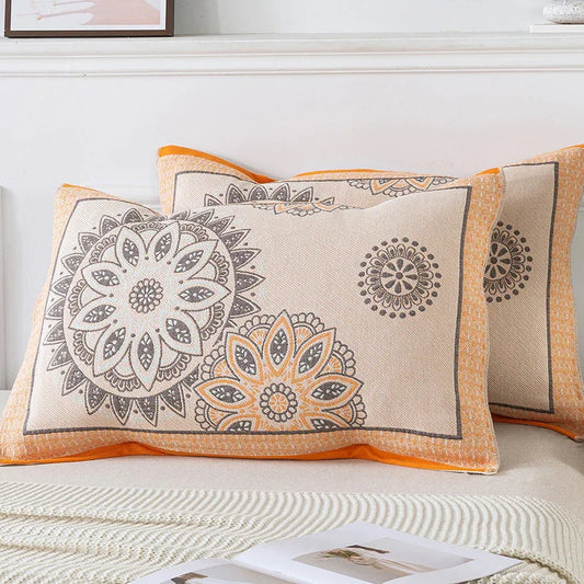 Pair of Orange pattern Tied Cotton Gauze Pillow Cover - Secure Fit, Premium Comfort (Insert Not Included) - Mekamart Australia
