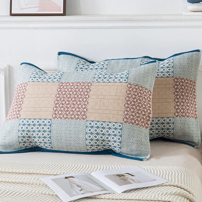 Pair of Blue Tied Cotton Gauze Pillow Cover - Secure Fit, Premium Comfort (Insert Not Included) - Mekamart Australia