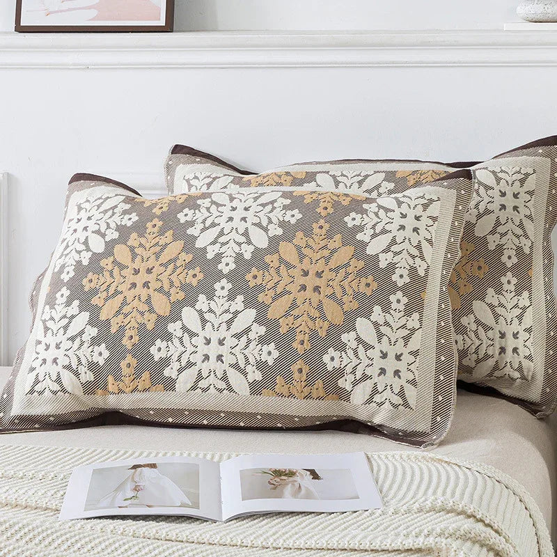 Pair of Adjacent flower room Tied Cotton Gauze Pillow Cover - Secure Fit, Premium Comfort (Insert Not Included) - Mekamart Australia