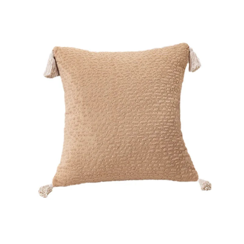 Milk tea yellow Set of 2 Textured Velvet Throw Pillow Covers with Tassels - Decorative Square Cushions 45*45cm - Mekamart Australia