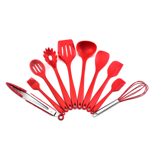 Red 10-Piece Premium Silicone Kitchen Utensil Set - Heat Resistant, Non-Stick Cookware