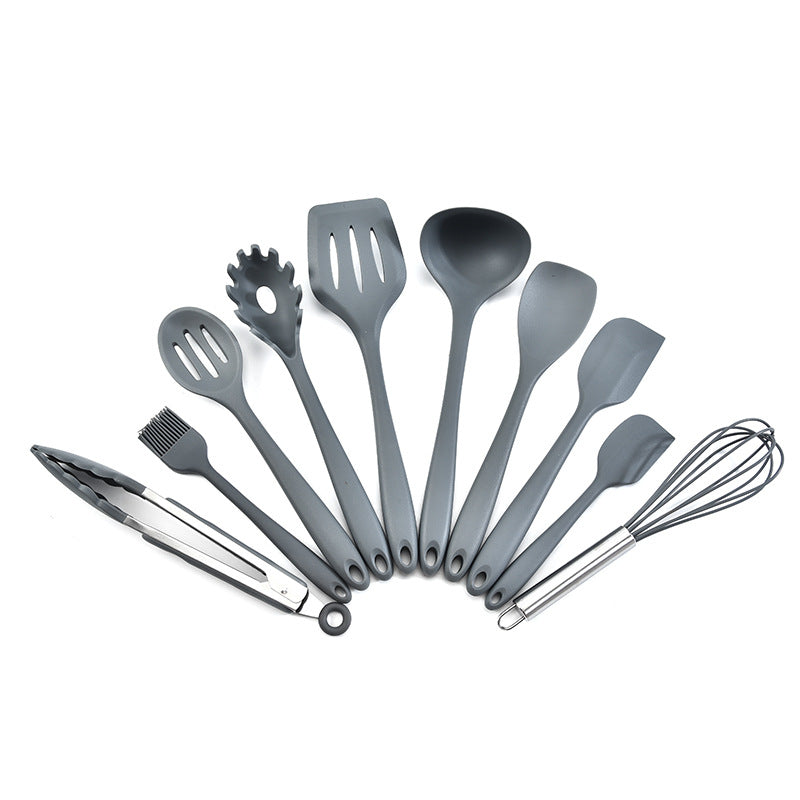 Grey 10-Piece Premium Silicone Kitchen Utensil Set - Heat Resistant, Non-Stick Cookware
