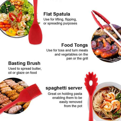 Grey 10-Piece Premium Silicone Kitchen Utensil Set - Heat Resistant, Non-Stick Cookware