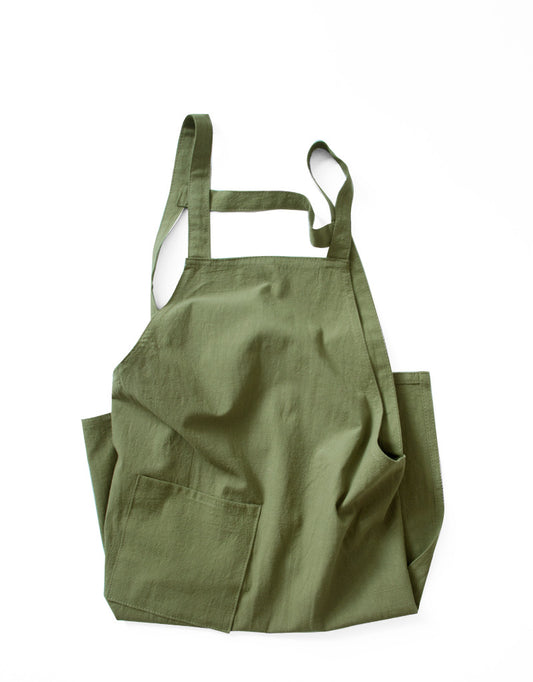 Green Cotton Linen H-Back Apron - Solid Color Kitchen Cooking Apron with Pocket