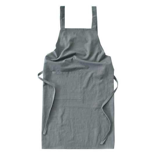 Grey Cotton Linen H-Back Apron - Solid Color Kitchen Cooking Apron with Pocket