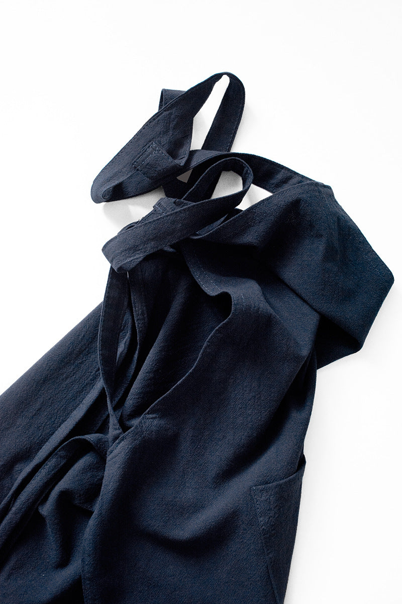 Off White Cotton Linen H-Back Apron - Solid Color Kitchen Cooking Apron with Pocket