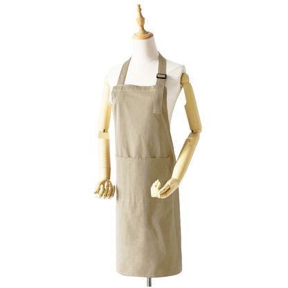 Khaki Waterproof & Oil-Proof Apron - Adjustable Kitchen Apron with Pockets