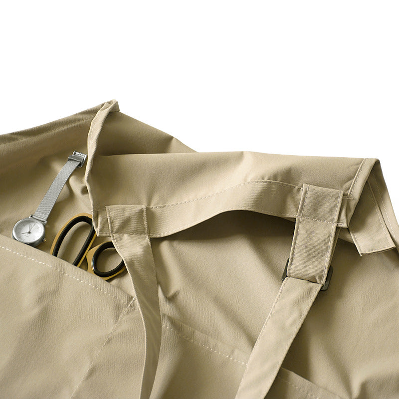 Khaki Waterproof & Oil-Proof Apron - Adjustable Kitchen Apron with Pockets