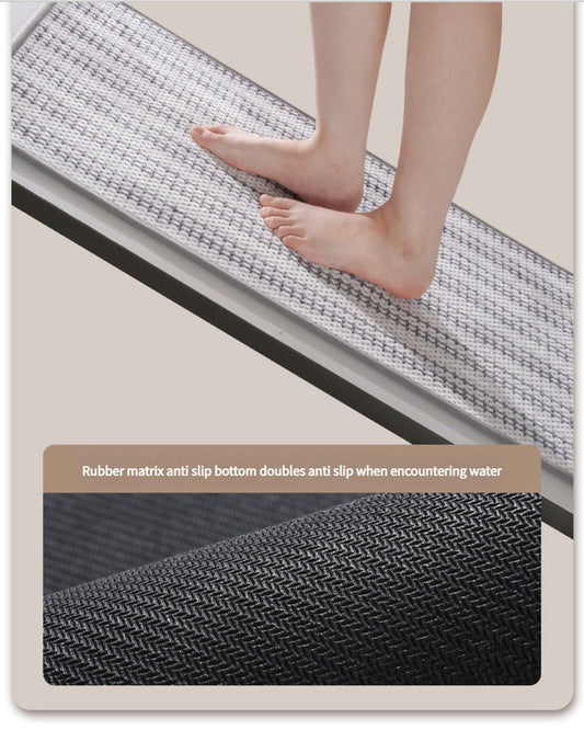 Grey Safe & Dry Bathroom Mat - Non-Slip Absorbent Bath Rug 40x60cm