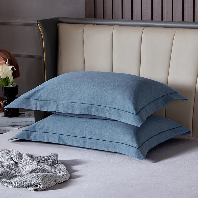 Blue Pure Cotton Flannel Pillowcase Set - Soft, Thickened, Solid Color (Pair, 48x74cm) - Mekamart Australia