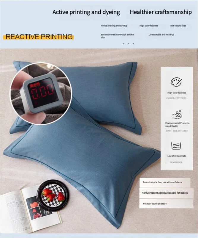 Blue Pure Cotton Flannel Pillowcase Set - Soft, Thickened, Solid Color (Pair, 48x74cm) - Mekamart Australia