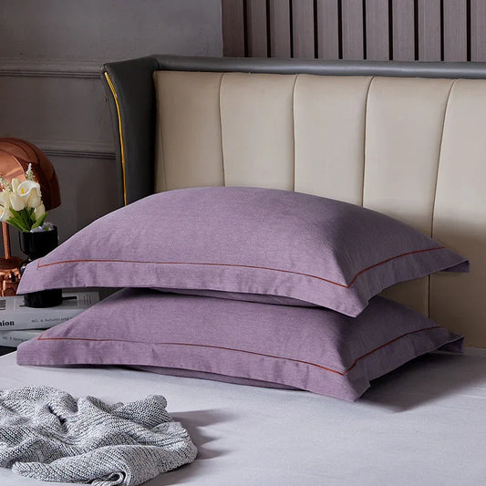 Dark Purple Pure Cotton Flannel Pillowcase Set - Soft, Thickened, Solid Color (Pair, 48x74cm) - Mekamart Australia