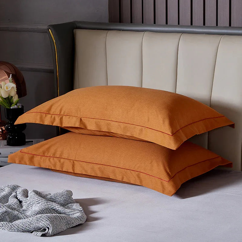 Orange Pure Cotton Flannel Pillowcase Set - Soft, Thickened, Solid Color (Pair, 48x74cm) - Mekamart Australia