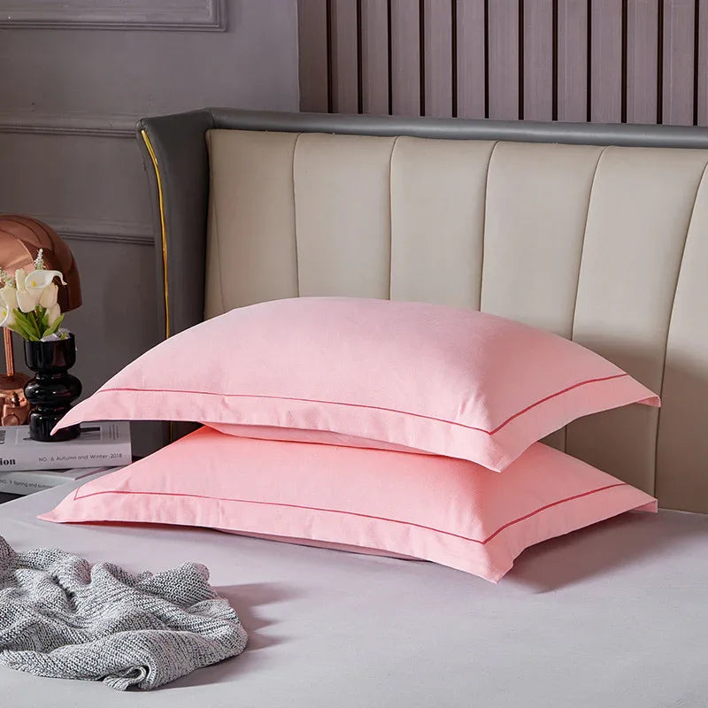 Light Pink Pure Cotton Flannel Pillowcase Set - Soft, Thickened, Solid Color (Pair, 48x74cm) - Mekamart Australia