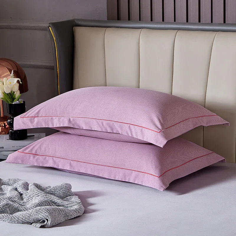 Light Purple Pure Cotton Flannel Pillowcase Set - Soft, Thickened, Solid Color (Pair, 48x74cm) - Mekamart Australia