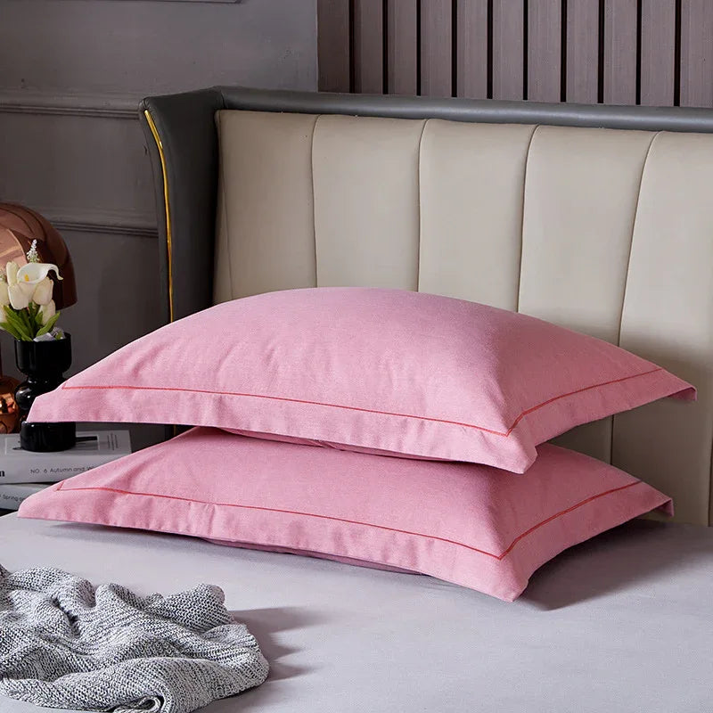 Dark Pink Pure Cotton Flannel Pillowcase Set - Soft, Thickened, Solid Color (Pair, 48x74cm) - Mekamart Australia