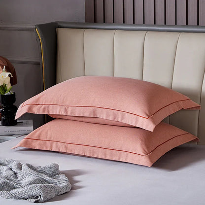 Light Red Pure Cotton Flannel Pillowcase Set - Soft, Thickened, Solid Color (Pair, 48x74cm) - Mekamart Australia