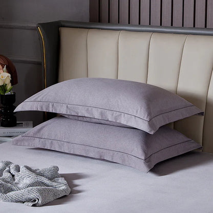 Grey Pure Cotton Flannel Pillowcase Set - Soft, Thickened, Solid Color (Pair, 48x74cm) - Mekamart Australia