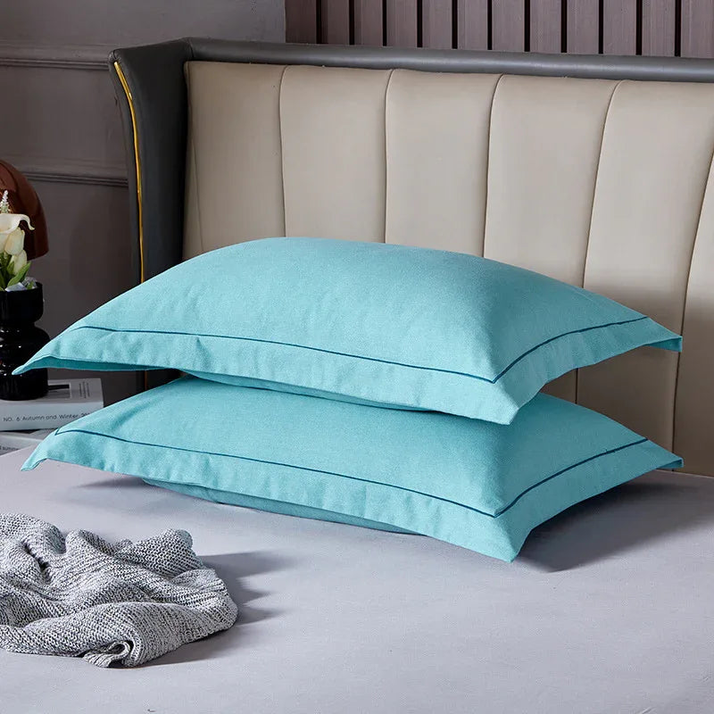 Mint Blue Pure Cotton Flannel Pillowcase Set - Soft, Thickened, Solid Color (Pair, 48x74cm) - Mekamart Australia