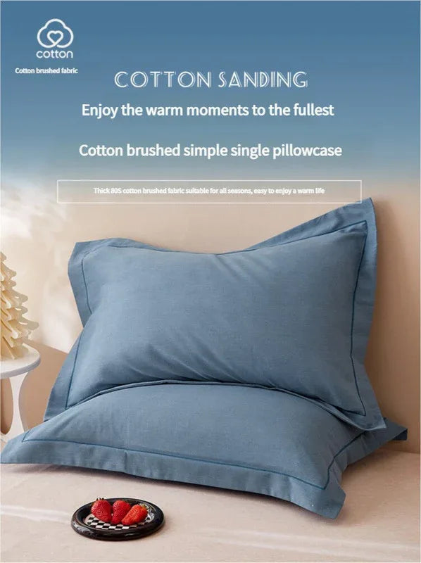 Mint Blue Pure Cotton Flannel Pillowcase Set - Soft, Thickened, Solid Color (Pair, 48x74cm) - Mekamart Australia