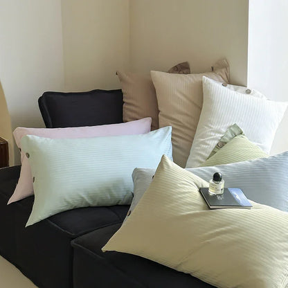 Light Green Wide Stripes Long Staple Cotton Sateen Pillowcase Set - Jacquard Striped, Pure Cotton, 48x74cm (Pair) - Mekamart Australia