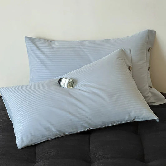 Blue Pinstripe Long Staple Cotton Sateen Pillowcase Set - Jacquard Striped, Pure Cotton, 48x74cm (Pair) - Mekamart Australia